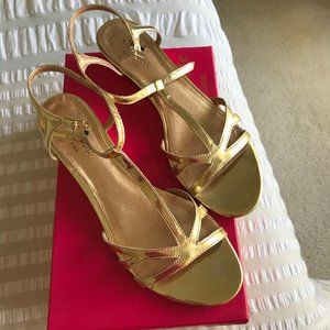 Kate Spade strappy gold low wedge sandals 1.25 inch heel size 8.5 used